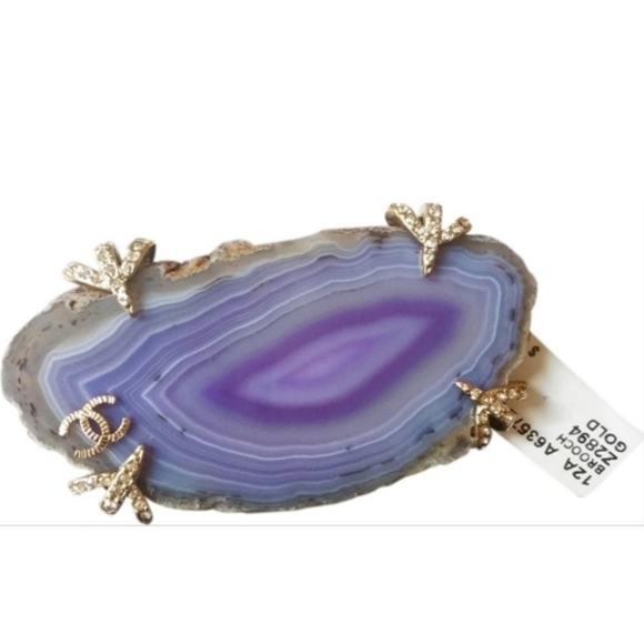 AUTH Chanel Natural Stone Purple Violet Agate Brooch - Very Rare - Picture 1 of 5